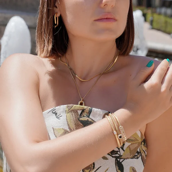 Stainless Steel and Zircon Twisted Wire Interlocking Open Bracelet Bangle Fashion Jewelry