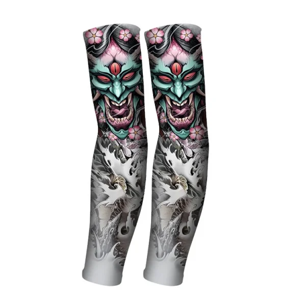 REXCHI HB15 Tattoo Printed Sleeves Summer Ice Silk Fabric Breathable Fast Dry Anti Ultraviolet Cooling Tatoo Arm Sleeves Men