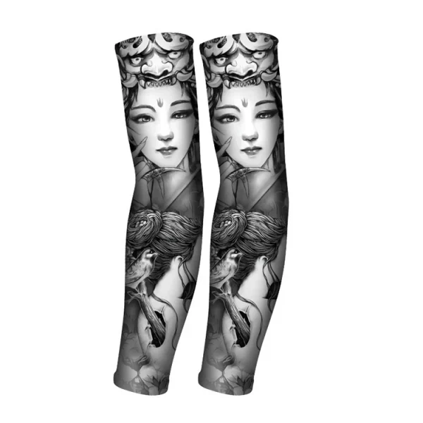 REXCHI HB15 Tattoo Printed Sleeves Summer Ice Silk Fabric Breathable Fast Dry Anti Ultraviolet Cooling Tatoo Arm Sleeves Men