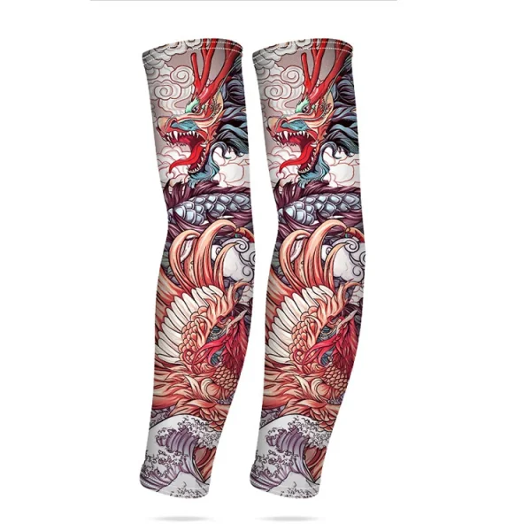 REXCHI HB15 Tattoo Printed Sleeves Summer Ice Silk Fabric Breathable Fast Dry Anti Ultraviolet Cooling Tatoo Arm Sleeves Men