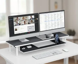 Carbon Steel Dual Monitor Stand,Monitor Stand Riser 31.5" 2-Tier Riser with Pull-out Tray & Phone Holder for Office Desk