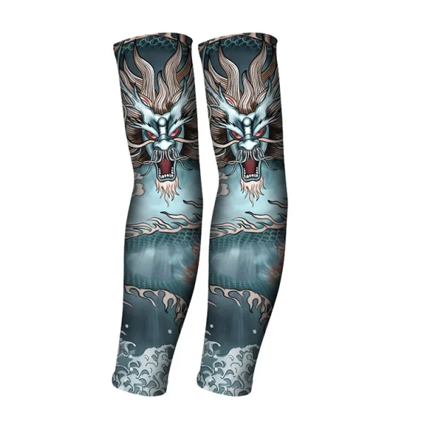 REXCHI HB15 Tattoo Printed Sleeves Summer Ice Silk Fabric Breathable Fast Dry Anti Ultraviolet Cooling Tatoo Arm Sleeves Men