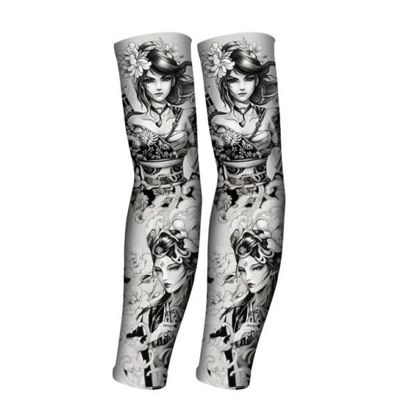 REXCHI HB15 Tattoo Printed Sleeves Summer Ice Silk Fabric Breathable Fast Dry Anti Ultraviolet Cooling Tatoo Arm Sleeves Men
