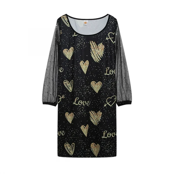 فستان نسائي من الشاش بتصميم ربيعي جديد موديل 2024 برقبة دائرية مزين بالترتر ومنظور