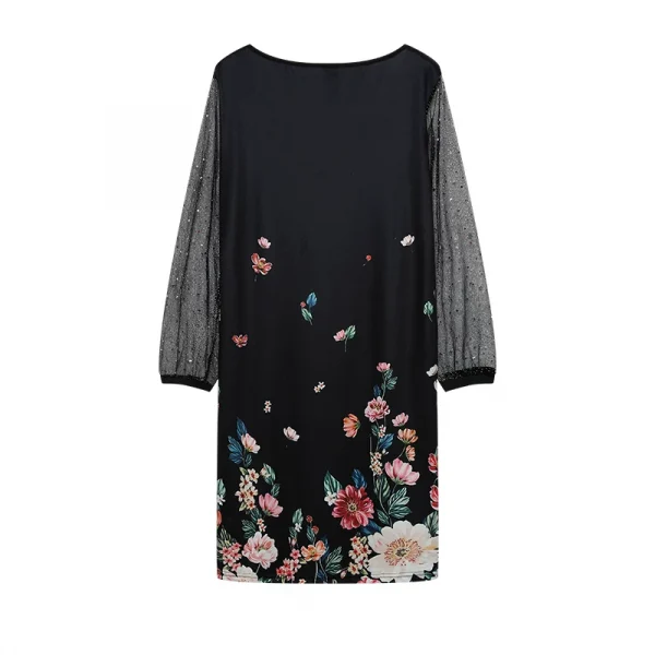 فستان نسائي من الشاش بتصميم ربيعي جديد موديل 2024 برقبة دائرية مزين بالترتر ومنظور