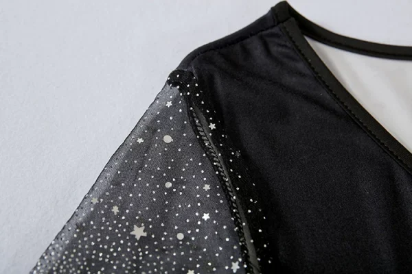 فستان نسائي من الشاش بتصميم ربيعي جديد موديل 2024 برقبة دائرية مزين بالترتر ومنظور