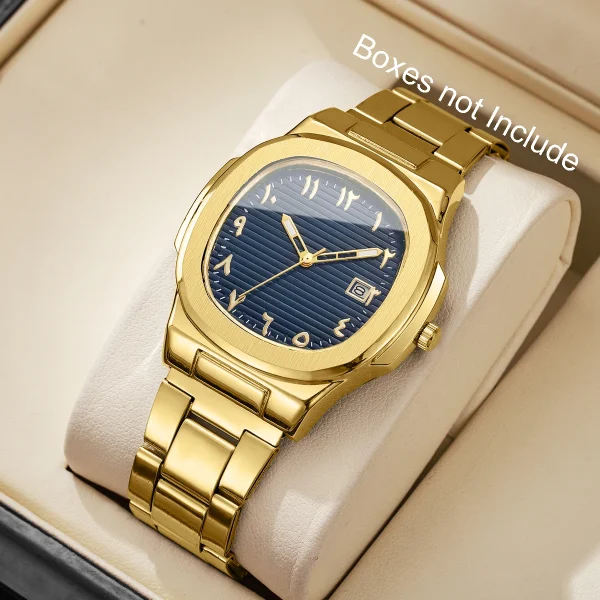 ساعات رجال الأعمال الفاخرة الأزياء مربع الطلب الفولاذ المقاوم للصدأ حزام كوارتز ساعة مع التقويم لساعة رجالي (بدون صندوق)