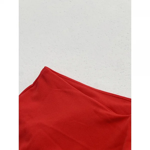 فستان ميدي لربيع وصيف للنساء أحمر بياقة على شكل V وأكمام ملفوفة من الأمام على شكل حرف a أنيق وأنيق للحفلات