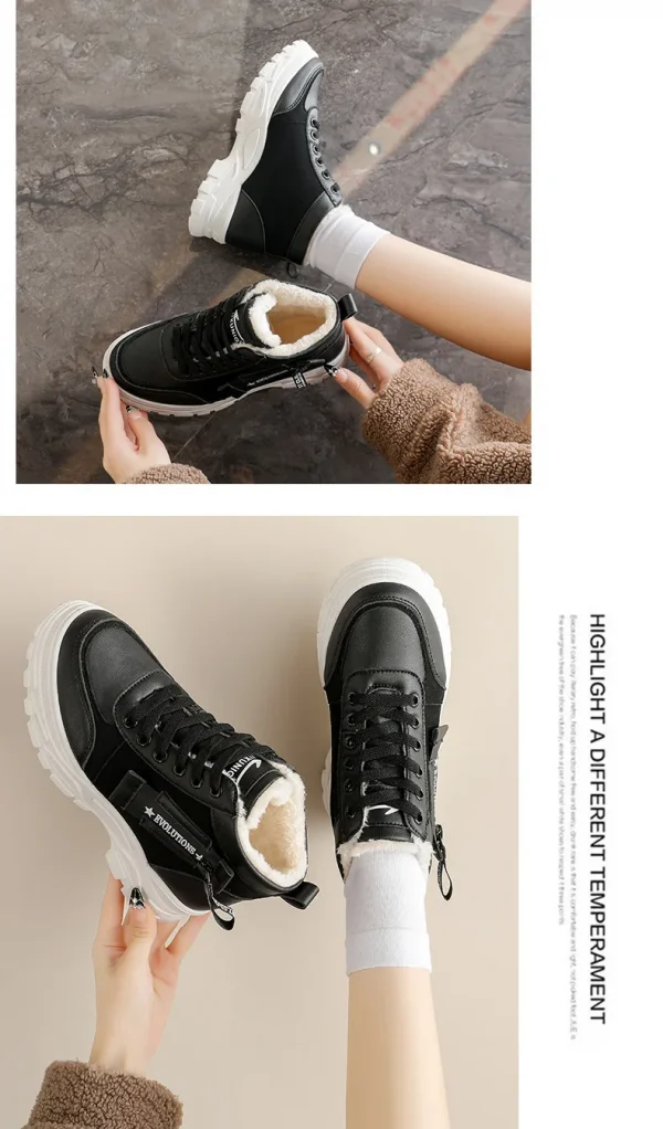 أحذية كاجوال فائقة النعومة، أحذية أبي سميكة القاع، أحذية منصة عالية الارتفاع، أحذية عصرية للشتاء الدافئ بنمط جديد للنساء