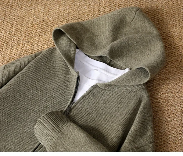 سترة رجالية جديدة بـ 5 ألوان 100% سترة صوف ميرينو، الخريف والشتاء محبوك سترة رجال الأعمال غير الرسمية بأكمام طويلة بقلنسوة