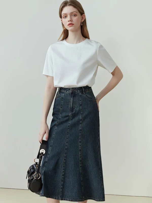 FSLE 100% قطن قصير الأكمام تي شيرت المرأة لربيع وصيف 2023 جديد رقبة مستديرة مستقيم أبيض أسود للنساء