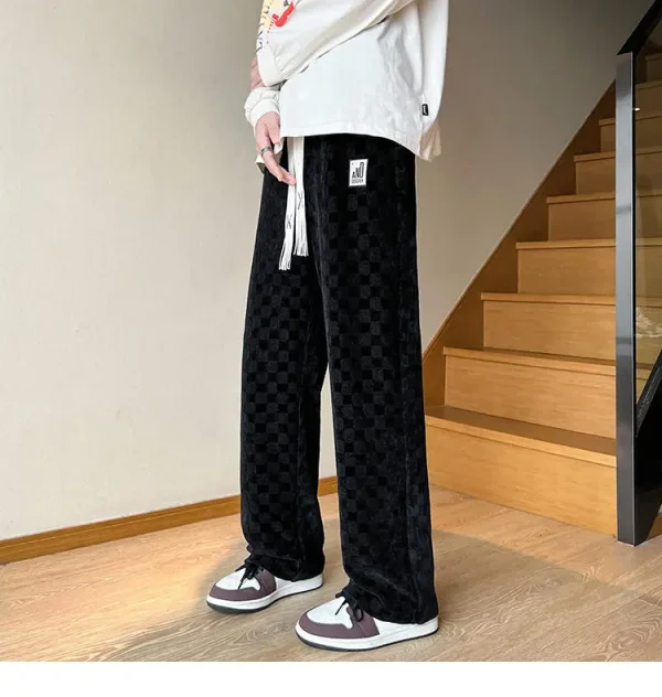 الخريف سراويل تقليدية الرجال موضة مستقيم منقوشة السراويل الرجال الشارع الشهير الهيب هوب فضفاض بنطال ذو قصة أرجل واسعة رجالي Vintage بنطلون M-3XL