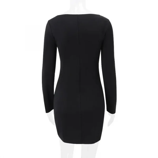 فستان أنيق على الطراز الأوروبي الأمريكي على شكل حرف A وأكمام طويلة وخصر عالي يحدد شكل الفستان النحيف للنساء