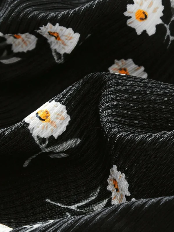 فستان قصير أنيق بدون أكمام بحزام رفيع من الزهور