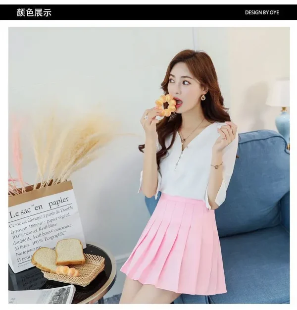 تنورات قصيرة نسائية صيف 2026 تنورات مدرسية يابانية مكشكشة خصر عالٍ كاواي لطيفة تنورة مربعة وردية زي هاراجوكو جوبي