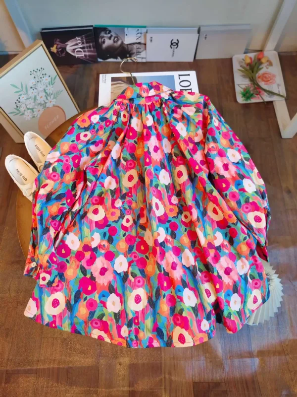 فستان للفتيات للربيع والصيف من عمر 2-8 سنوات بطباعة كاملة على شكل زهرة ورسم زيتي على شكل طية صدر السترة فستان الأميرة بصدر واحد للفتيات