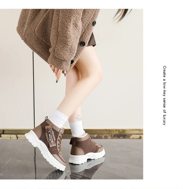 أحذية كاجوال فائقة النعومة، أحذية أبي سميكة القاع، أحذية منصة عالية الارتفاع، أحذية عصرية للشتاء الدافئ بنمط جديد للنساء