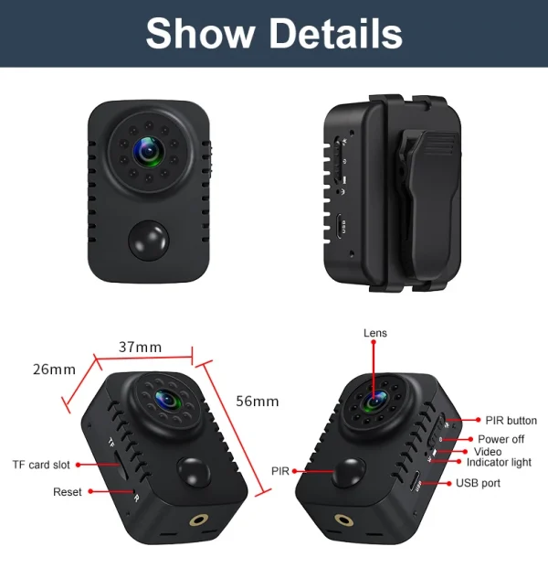 MD29 HD كاميرا يمكن حملها بالجسم 1080P كاميرات الجيب الأمنية الحركة المنشط كاميرا مربية صغيرة للسيارات الاستعداد Espia كاميرا ويب 8H العمل