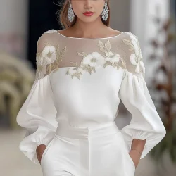 2025 جديد وصول المرأة النمط الأوروبي الأمريكي شير الشيفون الأعلى-كم طويل طاقم الرقبة شبكة لوحة الرقمية تي شيرت مطبوع