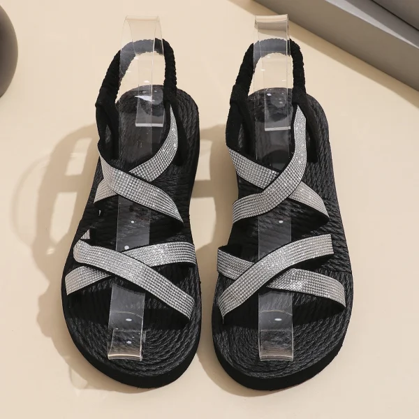 موضة نسائية مضادة للانزلاق، صنادل مريحة ذات نعل ناعم ومشرقة مع حزام