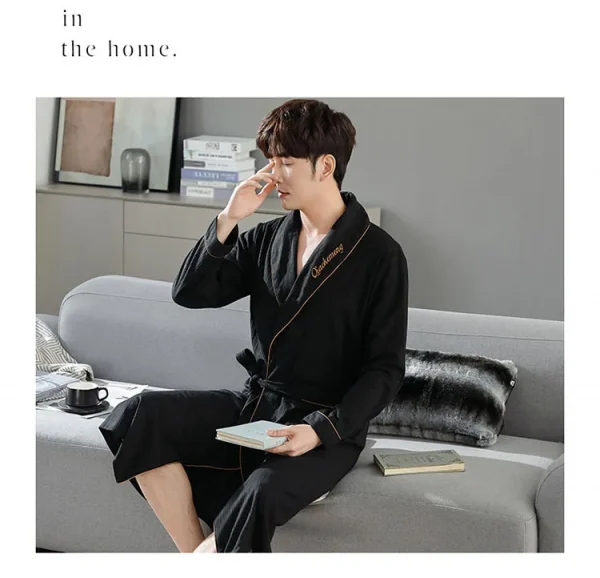 رداء حمام منقوش غير رسمي رجل ربيع الخريف القطن رداء ملابس خاصة طويلة الأكمام كيمونو الذكور الخامس الرقبة الملابس الداخلية الحميمة سبا Robes L-4XL