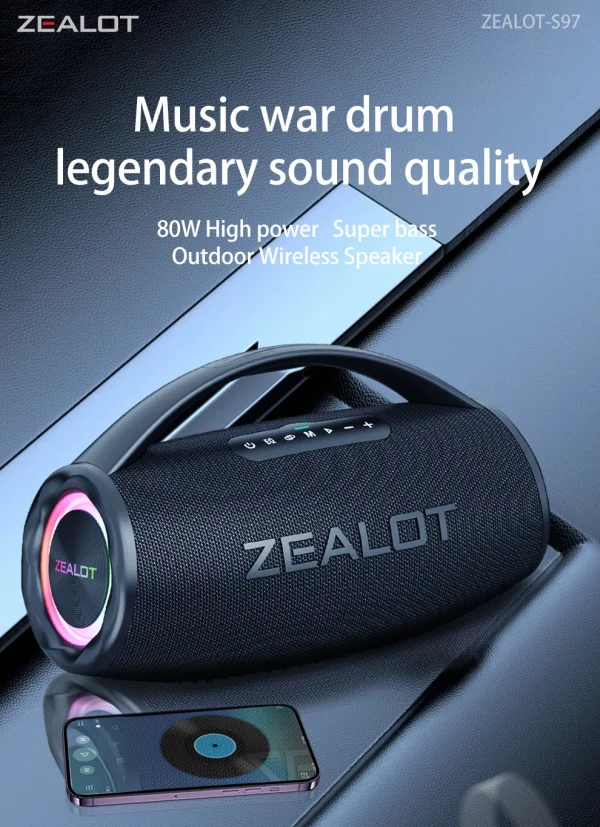 ZEALOT S97 80W مكبر صوت لاسلكي، مكبر صوت محمول خارجي، جودة صوت Hifi، اقتران مزدوج، شحن سريع، 16000 مللي أمبير.