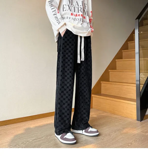 الخريف سراويل تقليدية الرجال موضة مستقيم منقوشة السراويل الرجال الشارع الشهير الهيب هوب فضفاض بنطال ذو قصة أرجل واسعة رجالي Vintage بنطلون M-3XL