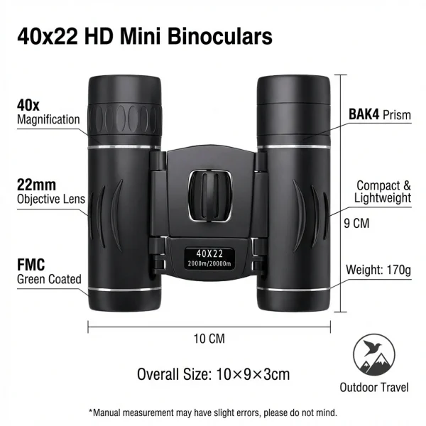 منظار 40x22 عالي الدقة مع BAK4 FMC: تلسكوب صغير طويل المدى قابل للطي بطول 2000 متر، مثالي للصيد والرياضة والتخييم والسفر