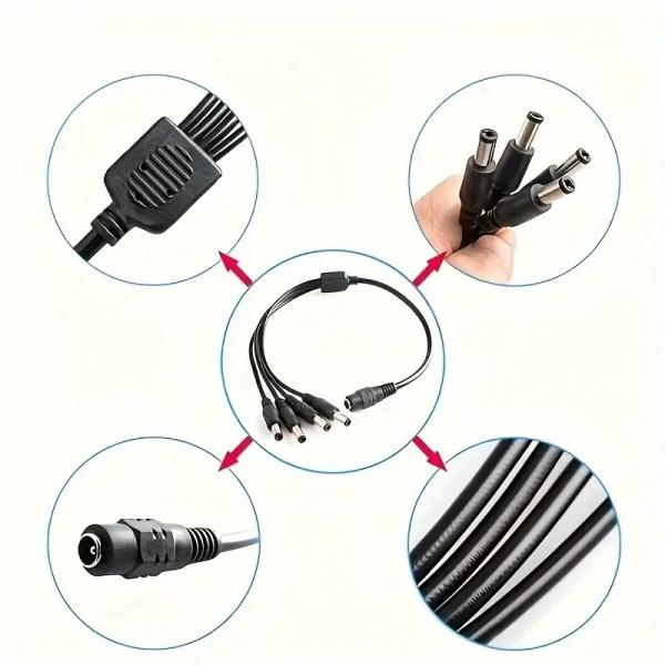 DC Power Splitter Cable 1 Female to 2/4/8 Male Y-Shaped Adapter with 12V Output 5.5mm x 2.1mm Connector for Cameras