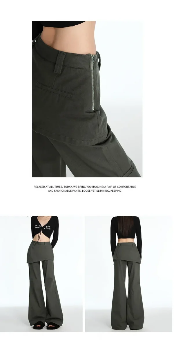 2025 ربيع الخريف حجم كبير الرجعية وهمية قطعتين ضرطة الستار الجينز مايكرو سحب البضائع التخسيس مستقيم مكدسة واسعة الساق السراويل