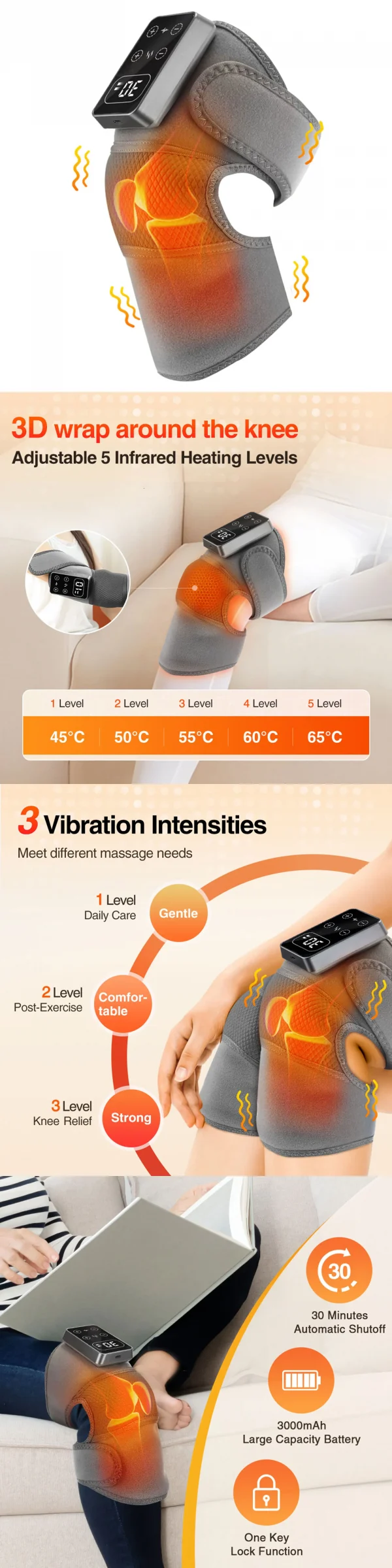 تسخين كهربائي الاهتزاز ضمادة تدليك الركبة 3 في 1 مدلك للكتف الكوع الساخن ضغط الحرارية المشتركة هدفين استرخاء العضلات
