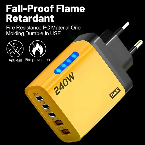 240 واط غان USB C شاحن 5 في 1 شحن سريع شاحن الهاتف محول الطاقة آيفون سامسونج شاومي نوع C الاتحاد الأوروبي/الولايات المتحدة التوصيل الجدار شاحن