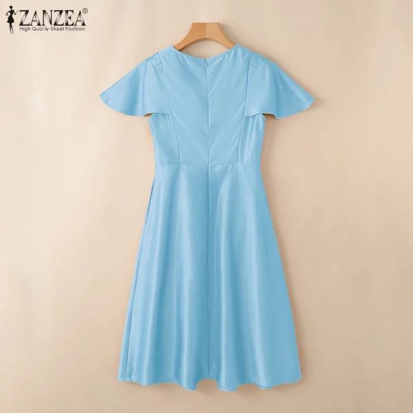 فستان حفلة أنيق من زانزيا 2025 للنساء لصيف العمل، فساتين OL مكتبية، فستان ساتان مكتبي، فستان صيفي قصير الأكمام متوسط الطول، فستان صلب