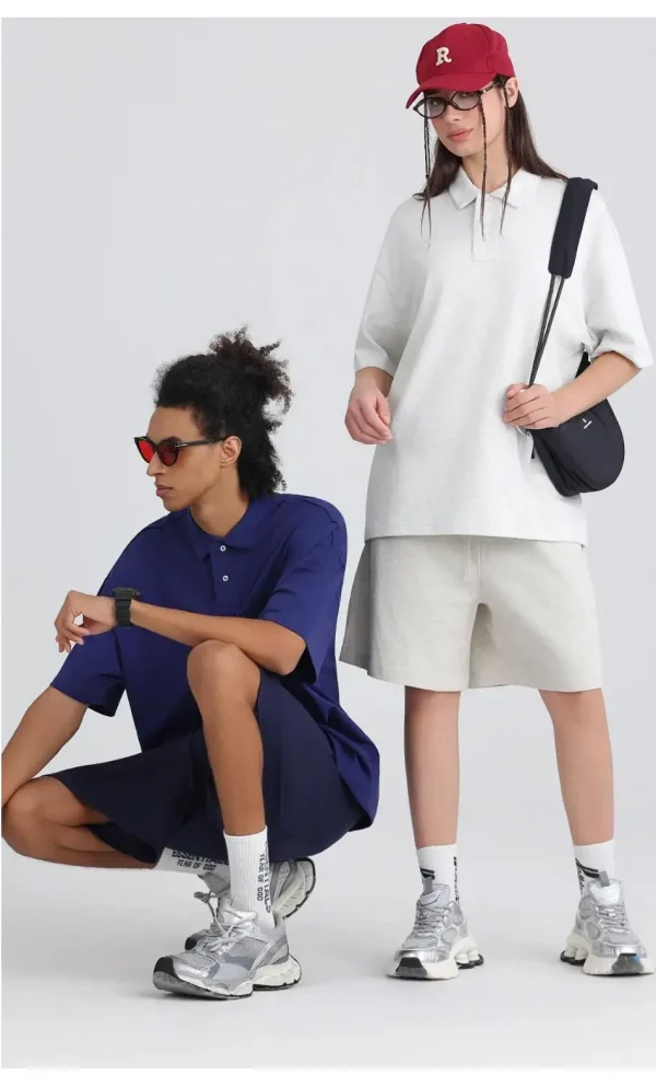 275 جرامًا من القطن الخالص بلون فضفاض قصير الأكمام قميص بولو قم بتخصيص تصميم نص الصورة الخاص بك للنساء والرجال