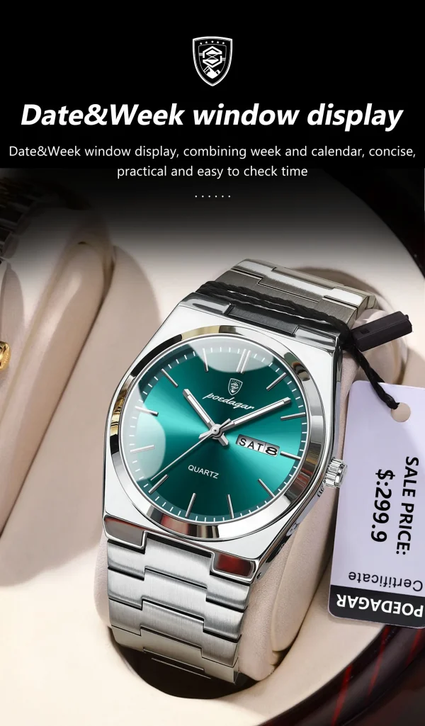POEDAGAR ساعات رجالية فاخرة مقاوم للماء مضيئة تاريخ الأسبوع الرجال ساعة الفولاذ المقاوم للصدأ عادية موضة كوارتز رجل ساعة اليد Reloj