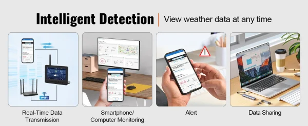 محطة طقس لاسلكية SucceBuy 7 في 1 مزودة بتقنية Wi-Fi وشاشة TFT ملونة مقاس 7 بوصات ومستشعر يعمل بالطاقة الشمسية للمراقبة الداخلية والخارجية