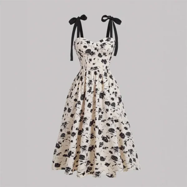 فساتين بحزام سباغيتي لعام 2026 للسيدات فستان فيستدوس لمزاج الزفاف أنيق فرنسي مطبوع عليه زهور حبال رفيعة عصرية