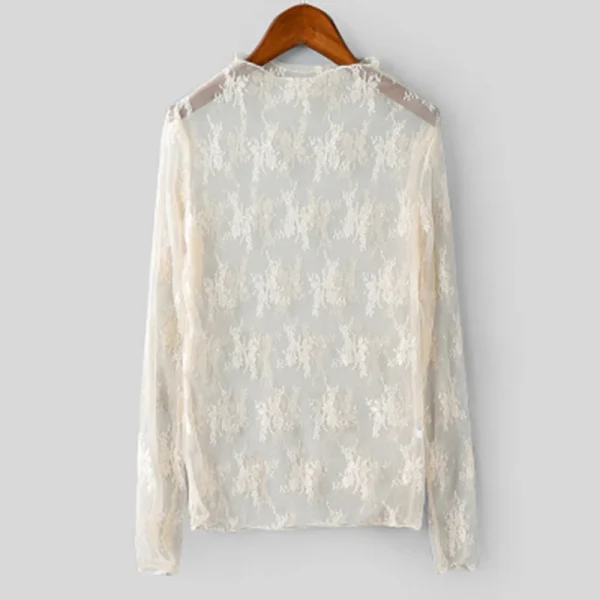 قميص داخلي من الدانتيل برقبة عالية لخريف وشتاء جديد للسيدات، قميص شبكي خشبي راقي وأنيق