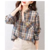 قميص مربعات للنساء في فصلي الربيع والخريف، قميص قطن خالص عصري ورجعي يتم ارتداؤه مع أجنبي