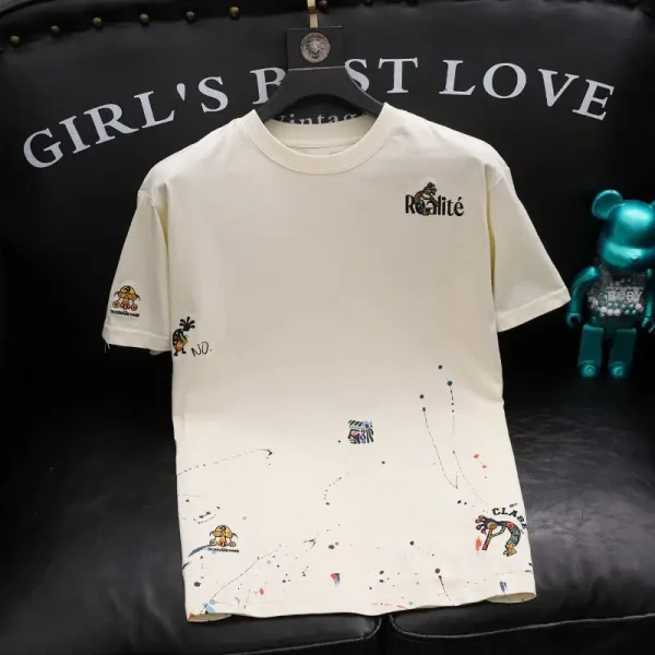 العصرية العلامة التجارية سبلاش الحبر التطريز المطبوعة قصيرة الأكمام تي شيرت 2024 الصيف نمط جديد ضوء الفاخرة الرجال قميص