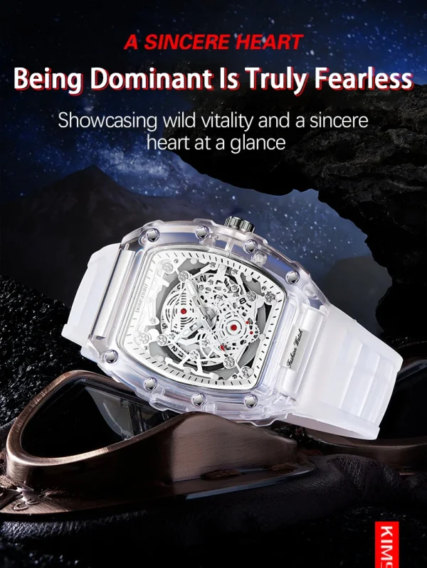 UTHAI BK134 ساعة رجالية عصرية على شكل برميل شفافة مقاومة للماء ساعة كوارتز ساعة رياضية ساعات هدية للرجل