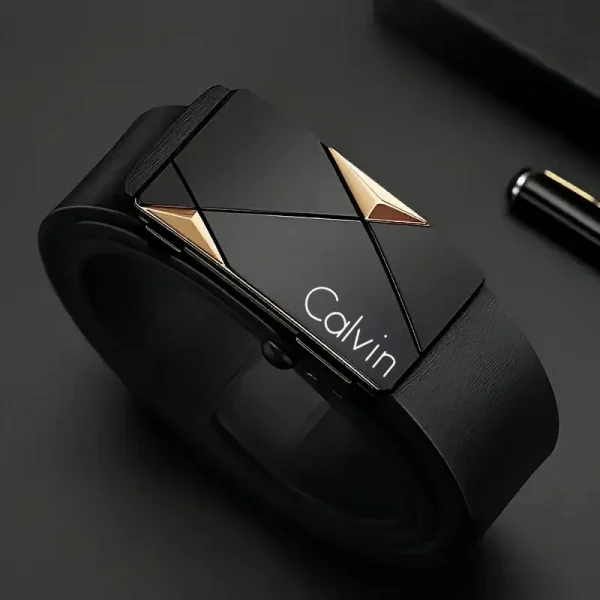 حزام جلد PU أنيق للرجال - أحزمة عصرية للحياة اليومية والترفيه والحفلات والمهرجانات والعمل وإبزيم تلقائي للأعمال