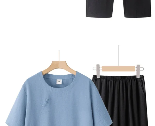 طقم حريمي صيفي بأكمام قصيرة من القطن والحرير على طراز الجدة ملابس نسائية غير رسمية ملابس منزلية قميص أمي ملابس خارجية زر طباعة الأزهار...