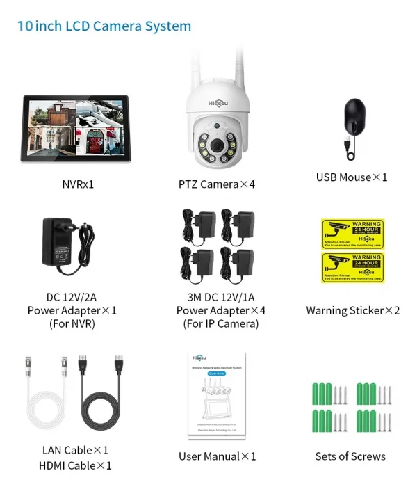 Hiseeu 3/5MP 10CH NVR مع شاشة 10.1 بوصة مجموعة كاميرات أمنية لاسلكية في الهواء الطلق كاميرا IP مقاومة للماء مجموعة نظام المراقبة بالدوائر التليفزيونية المغلقة