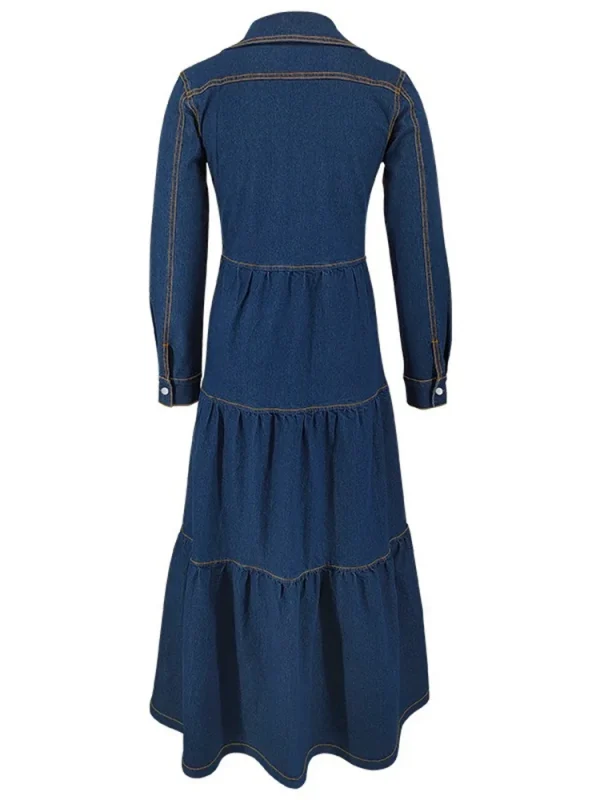 Wmstar فستان الدنيم المرأة عادية زر سترة طويلة الأكمام فساتين موضة ملابس الشارع الشهير ملابس الربيع الجديدة بالجملة دروبشيبينغ