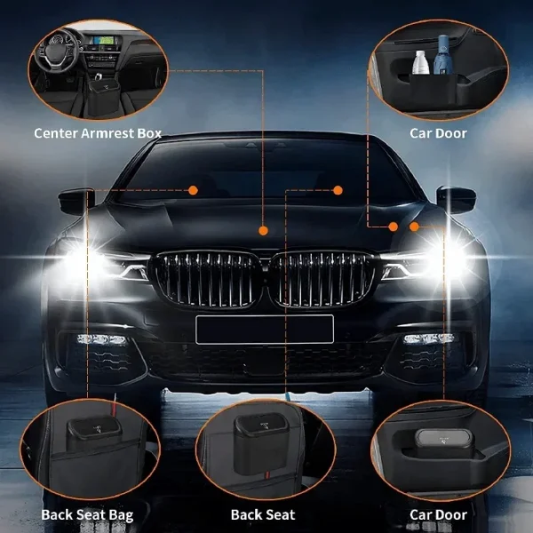 سلة مهملات السيارة (مع غطاء) تحتوي على 60 (300) كيس قمامة، سلة مهملات السيارة الصغيرة، ملحقات سيارة صغيرة مانعة للتسرب