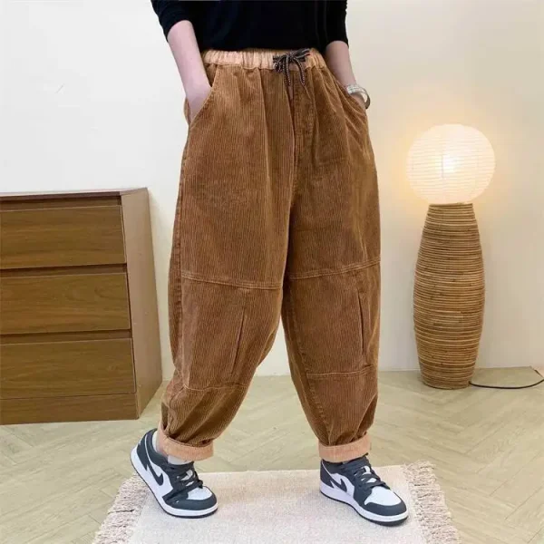 Amax LuluE الخريف الكورية تصميم المرأة فضفاض سروال قصير حريم السيدات عادية كلاسيكية خمر موضة مرونة الخصر بنطلون