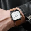 ساعات رجالية مربعة الشكل ساعة كوارتز بسيطة كاجوال بحزام جلدي ساعة يد Reloj Hombre (بدون صندوق)