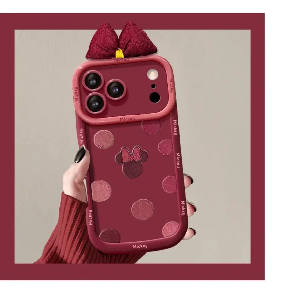 حافظة هاتف ميكي ماوس بولكا دوت بو 2024 السنة الجديدة متوافقة مع آيفون 15 برو ماكس آيفون 16 غطاء حماية من السيليكون