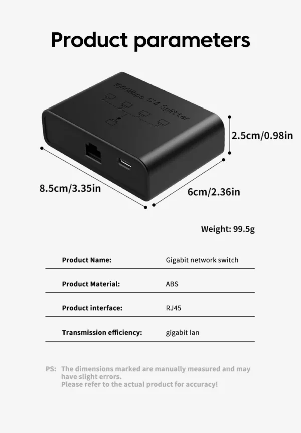 VIKEFON 5-port جيجابت جهاز سويتش للشبكات إيثرنت RJ45 منفذ الشبكة كابل اتصال التبديل شبكة الفاصل كابل المتوسع